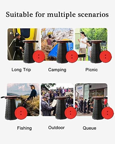 Portable Retractable Folding Stool, Collapsible Telescopic Adjustable Camping Stools for Adults, Lightweight Sturdy Foldable Fishing Chair Seat for Travel/Hiking/BBQ/Kitchen/Gardening