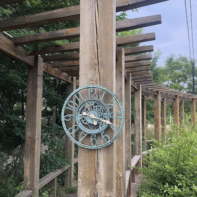 Outdoor Wall Clock Waterproof Vintage Garden Ornament Roman Numeral