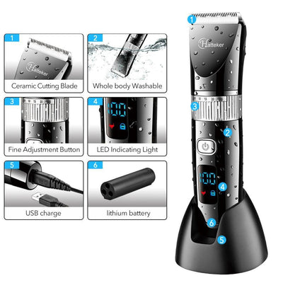 HATTEKER Professional Hair Clipper Ceramic Blade Waterproof Electric Hair Trimmer LED Display Haircut Machine for Men|Hair Trimmers|