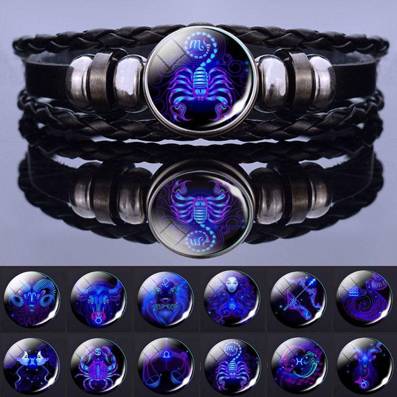Zodiac Signs  Charm Bracelet Men Women Fashion Multilayer leather Bracelet & Bangle Birthday