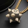 Fully Iced 14k Gold Plated  8-ball Spiked Pendant Genuine Handset Diamond Simulate Stones with 30" Cuban Chain