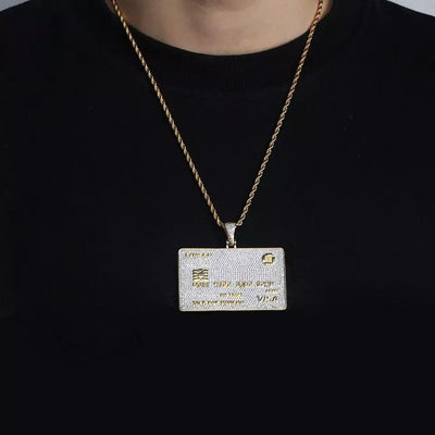 Custom Name 14k Gold Iced Chase Debit Card Pendant Genuine Diamond Simulate Stones Micro Pave With Rope Chain