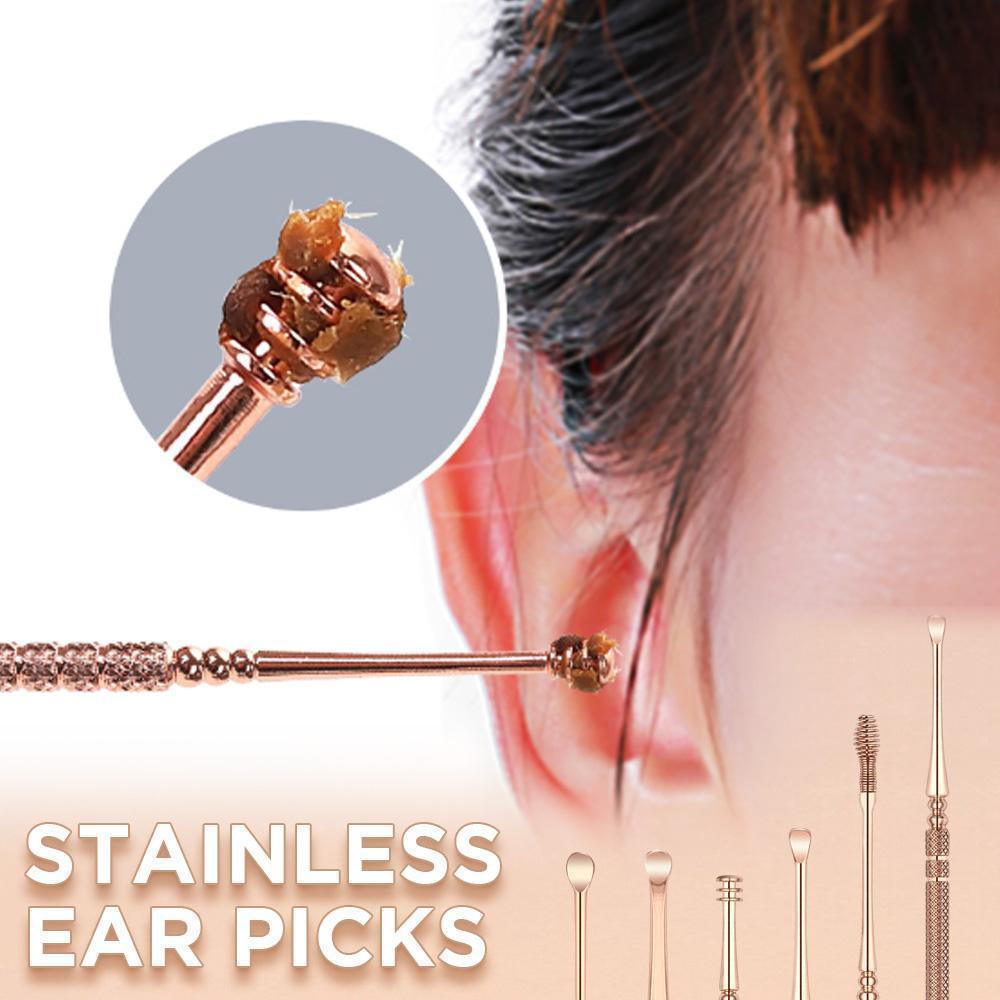（6pcs set） Stainless Steel Ear Pick Ear Wax Remover Cleaner Tool Rose Gold