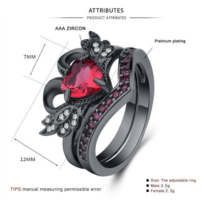 Black Swan Red Zircon Stone Ring Set for Women Wedding Engagement Fashion Jewelry High Quatlity Jewelry 2019|Rings|