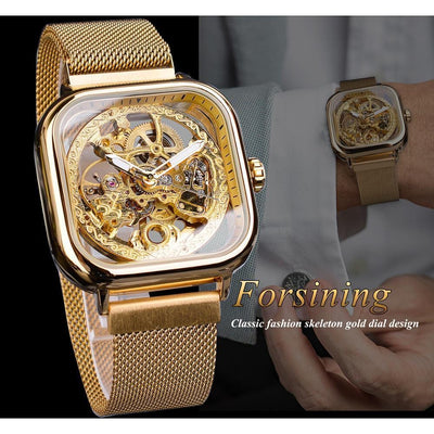 Transparent Skeleton Glass Mechanical Automatic Self Wind Men Watches