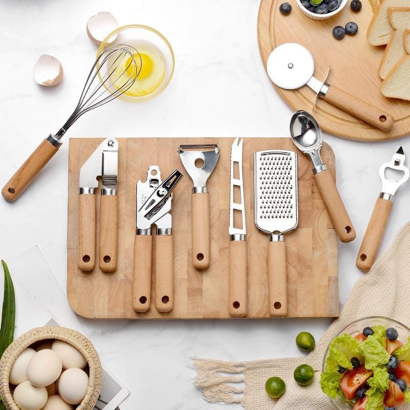 Wooden Handle Stainless Steel Kitchen Accessories Set