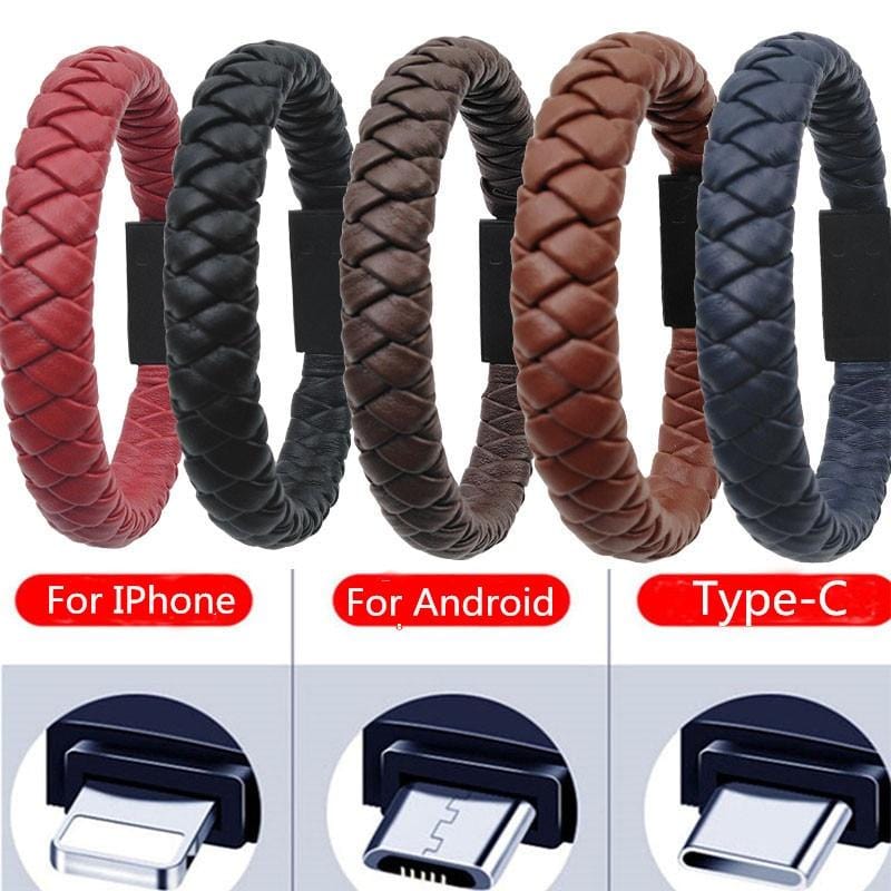 Portable Leather  USB Bracelet Charger Data Charging Cable Sync Cord For Iphone  Samsung. Never Forget Your Charging Cable Again
