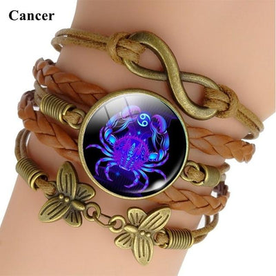Zodiac Signs Woven Leather Bracelet great Birthday Gift and personal charm