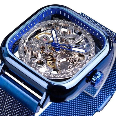 Transparent Skeleton Glass Mechanical Automatic Self Wind Men Watches