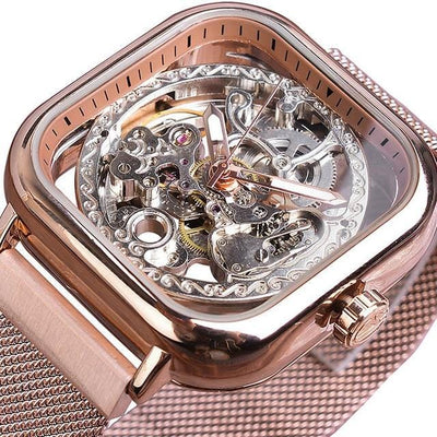 Transparent Skeleton Glass Mechanical Automatic Self Wind Men Watches