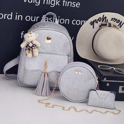 High Quality Women Pu Leather Backpacks Fashion 3 Pieces Set School Bags for Teenager Girls Casual Female Travel Laptop Backpack|Backpacks|