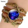 Zodiac Signs Woven Leather Bracelet great Birthday Gift and personal charm