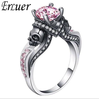 Classic Gothic Skull Style Colour Austrian Crystal CZ Silver Color Rings For Women Jewelry Trendy Birthday Wedding Gift Ring|Wedding Bands|